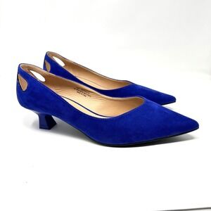 Comfort Royal Blue Faux Suede Pointed Toe Kitten Heel Pumps 10W